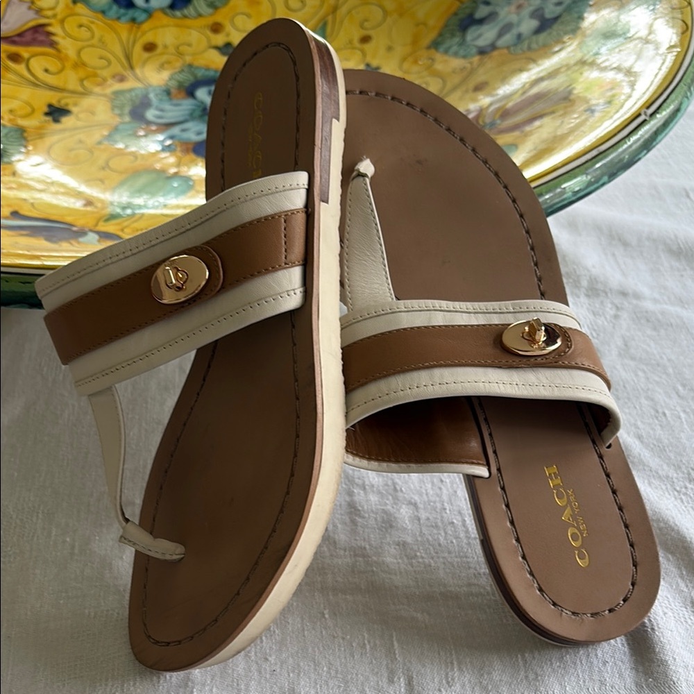 Coach Tan and Cream Eileen Sandals